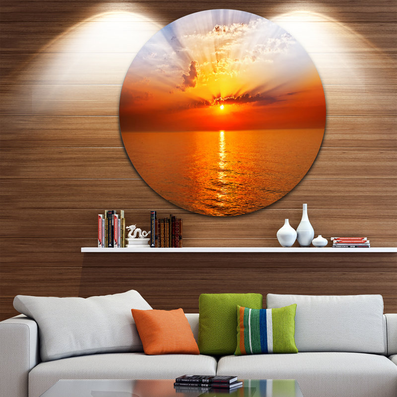 « orange sea soleil under blue sky », reproduction de photo sur métal, H 36 po x l 36 po x P 1 po