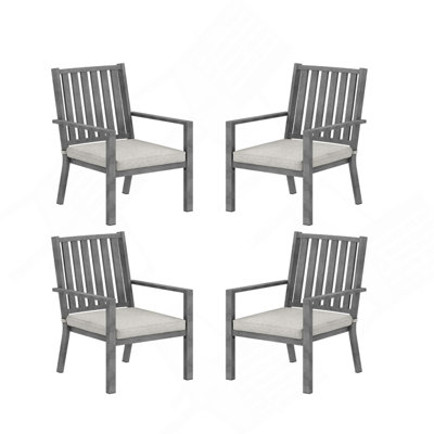 Ensemble de 4 chaises de patio en aluminium toutes saisons de 23 po avec coussins gris épais et structure grise