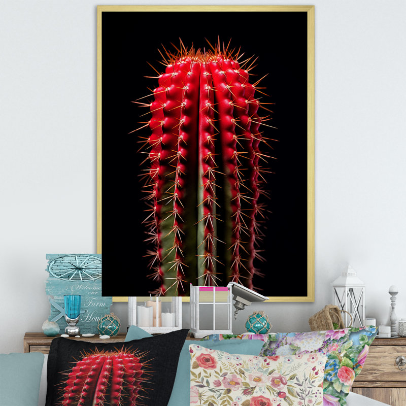 Cactus monolithe marron rouge et noir - décoration murale cactus, Encadrement doré, H 32 po x l 16 po x P 1 po