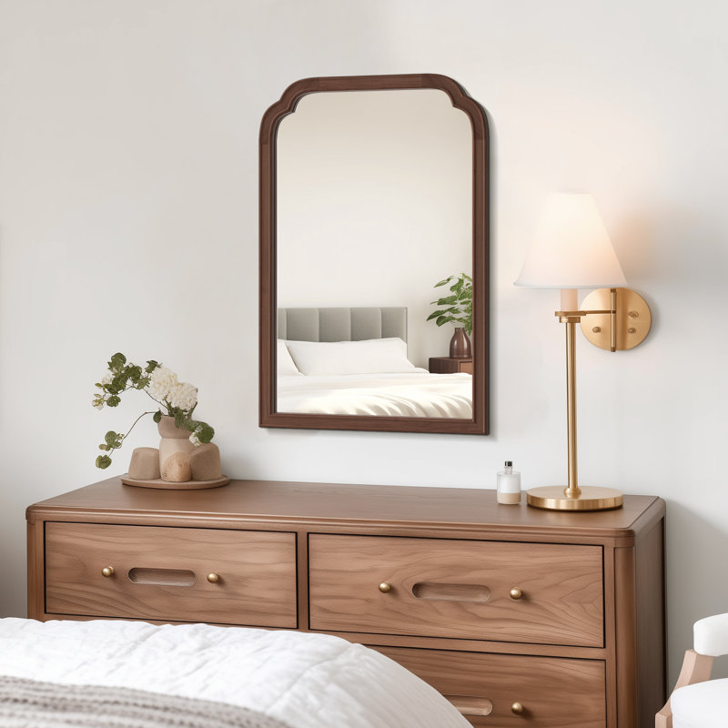 Solid Wood Wall Mirror for Bathroom or Bedroom, 30" x 20", Walnut