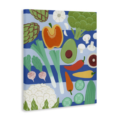 Légumes de cuisine sur toile rayée, design par Courtney Haley