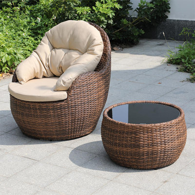 Daiva Wicker - Person Patio Conversation Set with Cushions