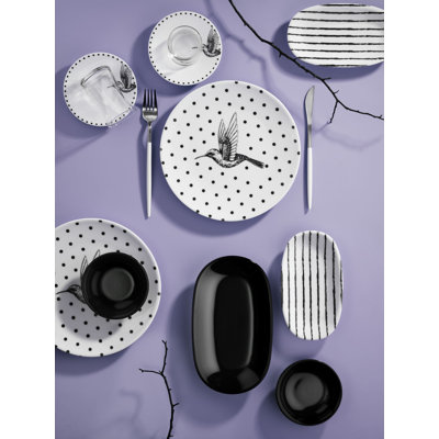 Elegant 19-Piece Breakfast Set, 100% Porcelain | Includes 4 Service Plates (9.8 in), 1 Small Platter (5.5 in), 2 Big Platters (7.5 in), 4 Bowls, 4 Tea