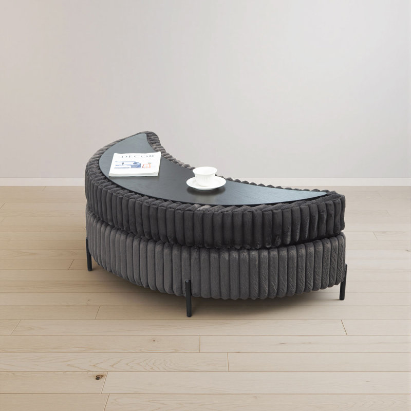 Crescent-shaped Faux Fur Storage Ottoman, Charcoal