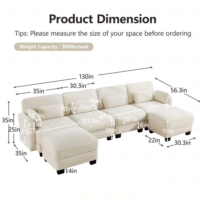 Canapé modulaire modulaire à 4 places Channel, Chenille-beige