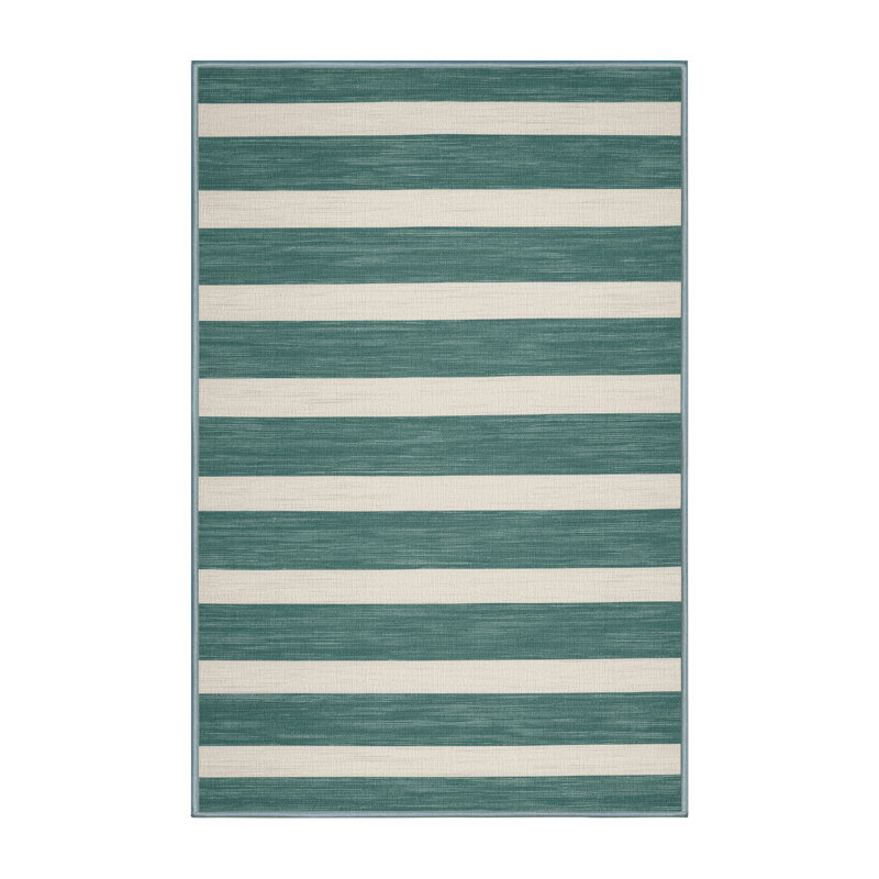 Tapis bleu à rayures horizontales lavable à la machine, Rectangle 5 pi x 7 pi