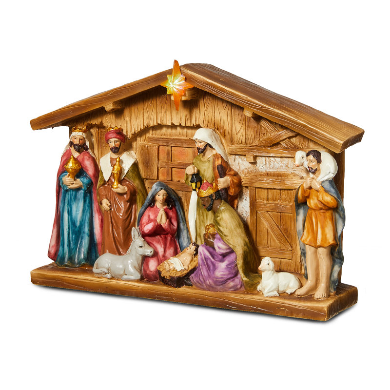 12.5" Lighted Resin Nativity Scene with Holy Family
