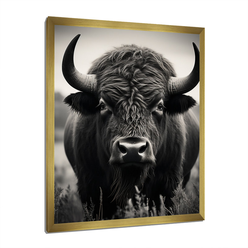 Bison Bison Grazing - Bison Wall Art, 40" H x 30" W x 1.5" D, Gold Single Picture Framed
