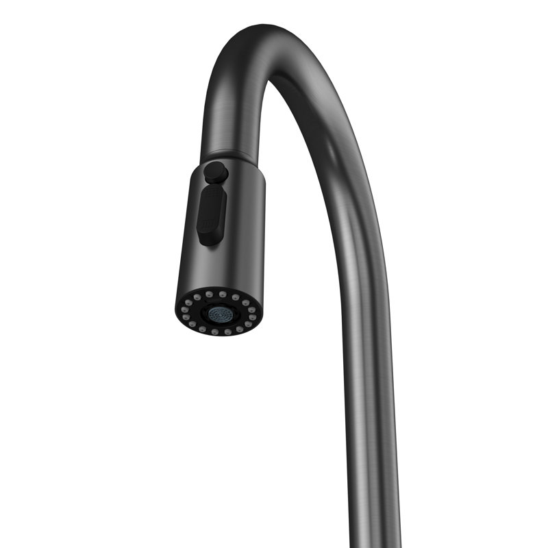 Karran Pull-Down Kitchen Faucet with Interchangeable Sprayers, Blade Spray & Advanced Aerator, High-Arc in Spot-Free Gunmetal Grey