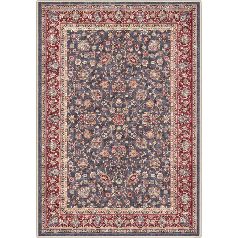Tapis bleu marine et rouge Dyrk Rome, Rectangle 3 pi 3 po x 5 pi