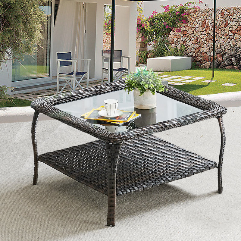 Schutt Square Wicker Outdoor Coffee Table , 35'' in. W 35'' in. D, Black