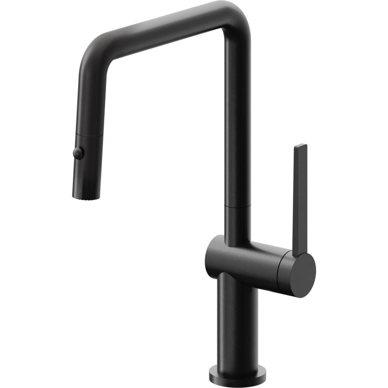 Pull-Down Kitchen Faucet With Button Sprayer - Quad Spout, Matte Black