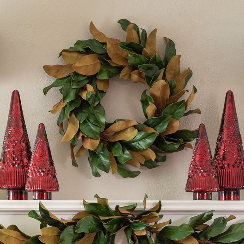 Faux Magnolia Polyester 26'' Wreath