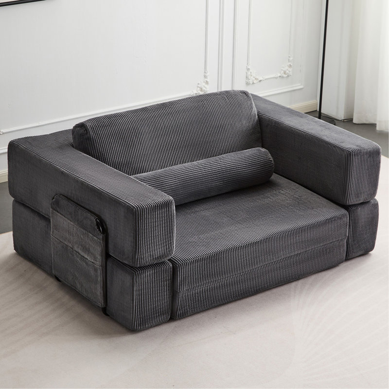Canapé-lit pliable modulaire PlayCouch pour salon et chambre à coucher à extension instantanée, confortable et créatif avec un siège latéral, gris foncé.