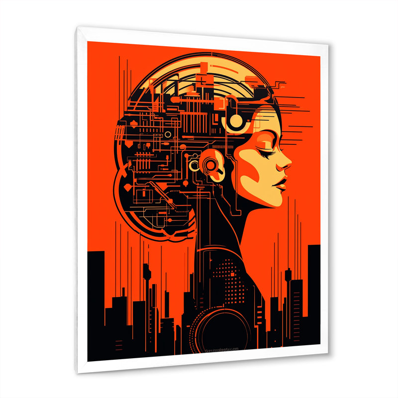 Urban Cyberpunk Femme Fatale I - Imprimé, Cadre simple blanc, H 32 po x l 16 po x P 1 po