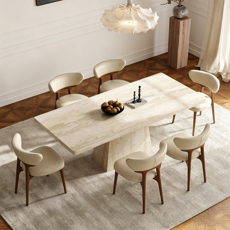Table de salle à manger rectangulaire moderne et minimaliste avec plateau en pierre frittée, 29.53" H x 59.06" W x 31.50" D