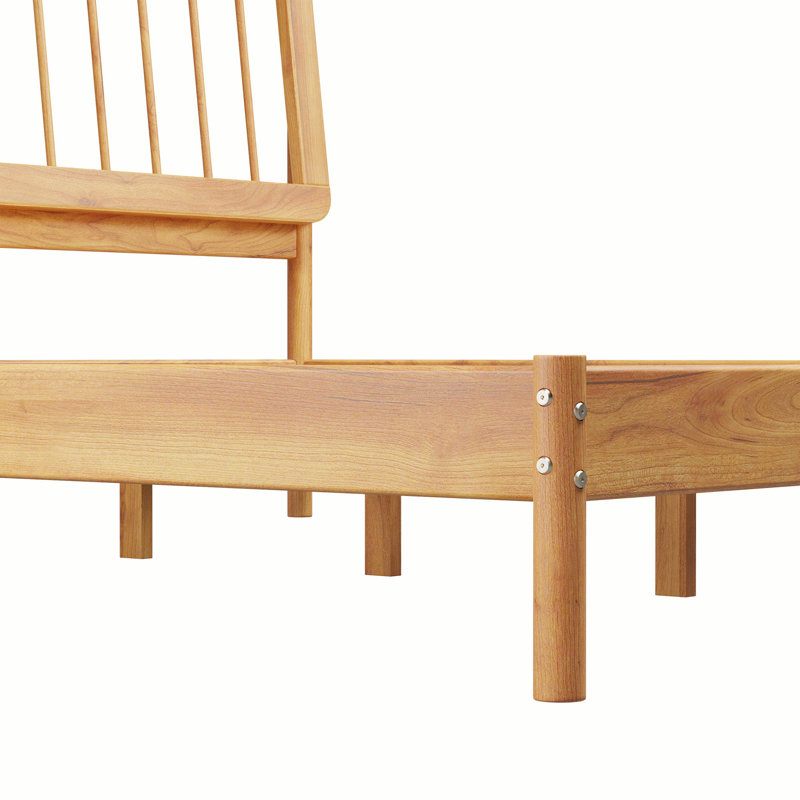 Natural Pine King Size Mid-Century Modern Wood Bed Frame