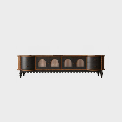 Buffet de rangement vintage en chêne rouge de qualité supérieure, 78,74 po, avec vitrine cintrée et meuble TV.