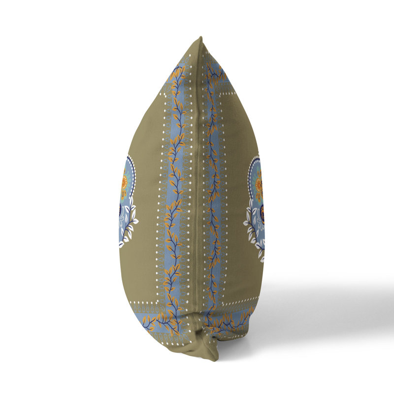 Coussin décoratif intérieur / extérieur Kashmir, Bleu / Vert, H 26 po x l 26 po