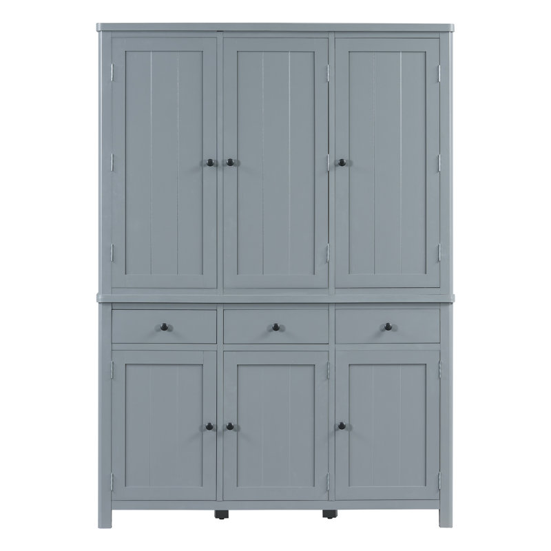 Armoire de cuisine de style Shaker de 53 po de largeur avec tablettes réglables et porte-bouteilles, Gris anthracite