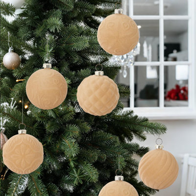 25Pcs Flocked Christmas Ball Ornaments Set - Vintage Velvet Texture, Multi-Functional Holiday Decor