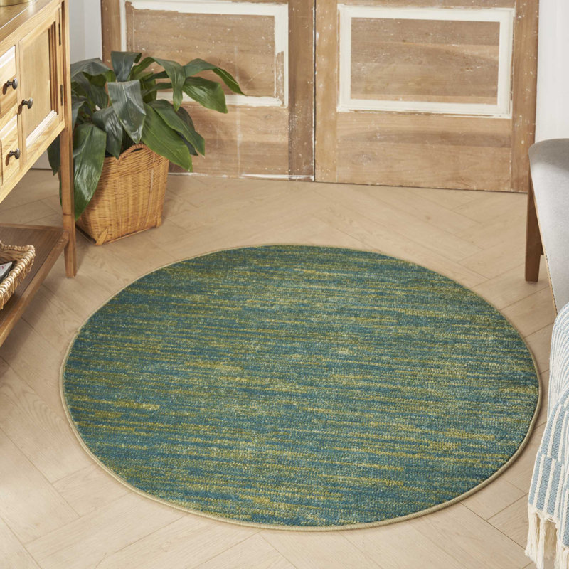 Mullican Sandy Solid Blue/Green Easy Care Indoor/Outdoor Area Rug, Round 4'