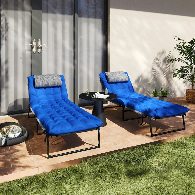 2 chaises longues pliantes, chaises de bronzage inclinables, Bleu