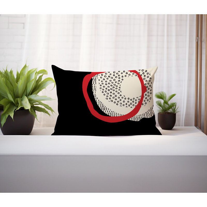 Coussin lombaire réversible intérieur / extérieur Vikka, H 14 po x l 20 po, Rouge / noir / blanc cassé