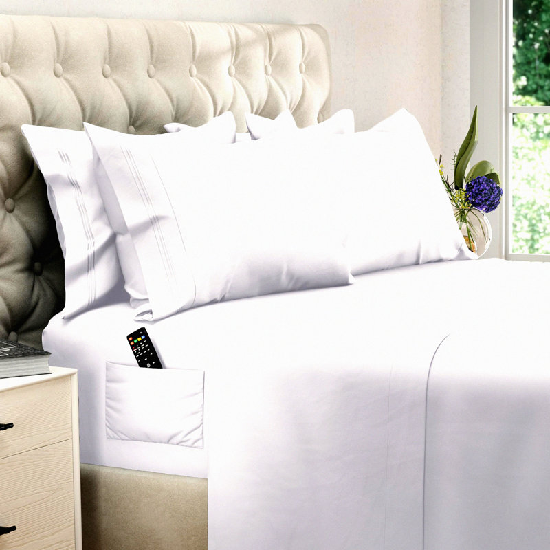 CoolMax Comfort 6-Piece Bed Sheet Set - Soft, Long Lasting Sheets with Side Pocket - White - Size Sheets Set - 100% Fine Brushed Polyester