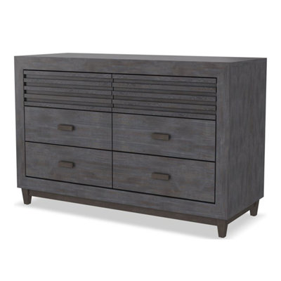Commode large Biom, 6 tiroirs de rangement, bois franc brun anthracite