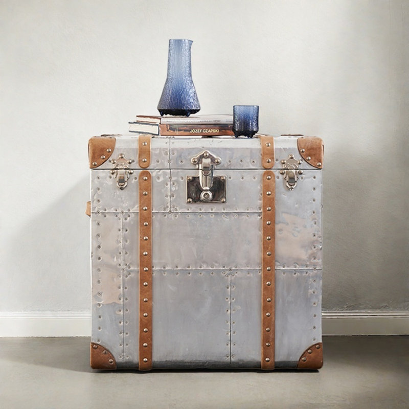 Small Silver Simple Distressed Retro Accent Trunk