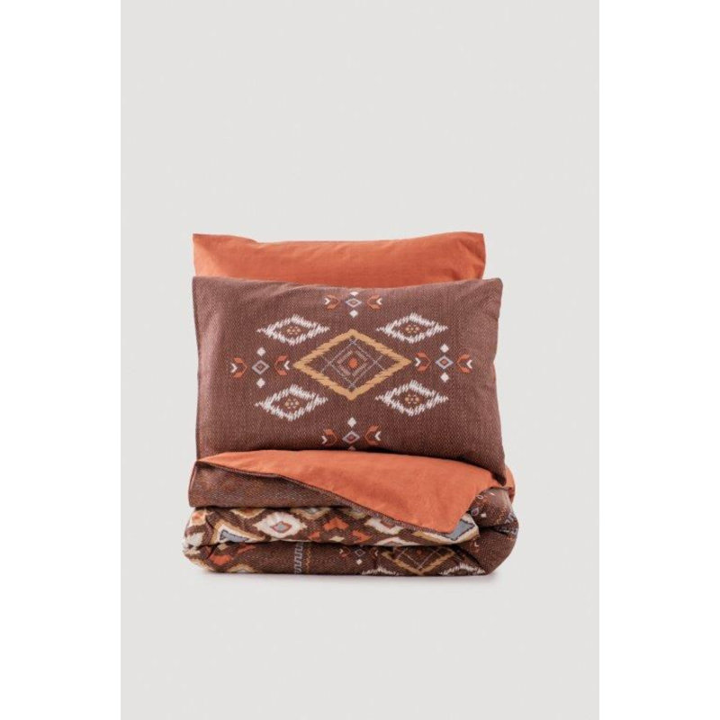 Ensemble de housse de couette 100% coton de qualité supérieure brun / orange / blanc, housse de couette 53,1 po x 78,7 po et taie d'oreiller 31,5 po x 31,5 po | Doux et durable, lavable à la machine, fermeture à boutons et enveloppes, literie élégante pour la maison