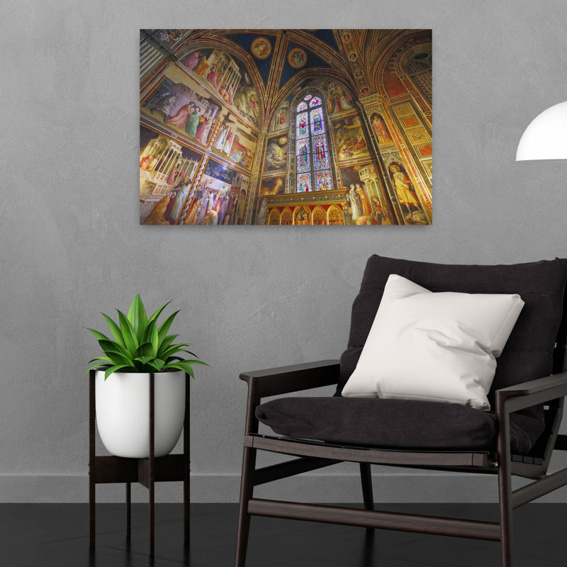 Florence Tuscany Italy. Santa Croce Basilica. Frescoes and stained glass windows in the Baroncelli Chapel by Taddeo Gaddi c1300-1366. 1 Piece Wrapped Canvas Wall Art