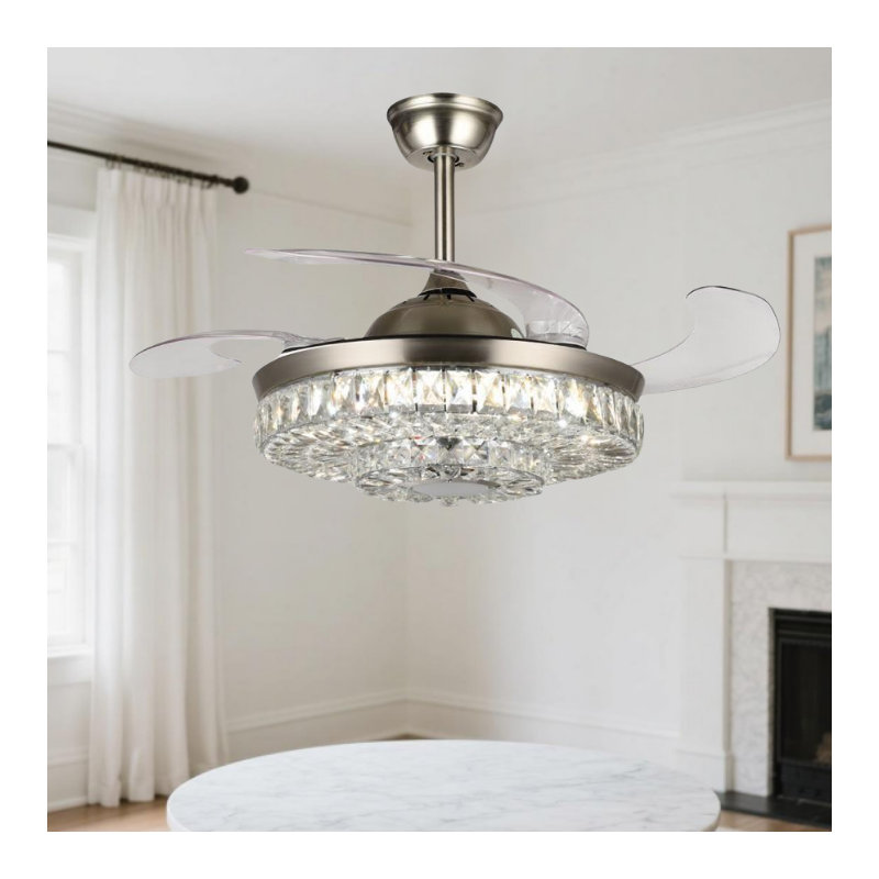 Silver European-style Ceiling Fan With Colorful Bluetooth Invisible Light And Remote Control