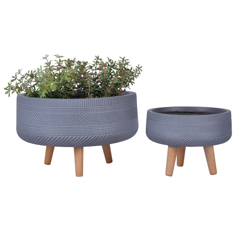 Multi-Directional Striped Tray Planter with Feet, Grey, 22cm H x 29.5cm W x 29.5cm D