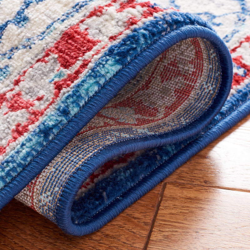 Tapis bleu marine / rouge Aurich 851, Rond 6 pi 7 po
