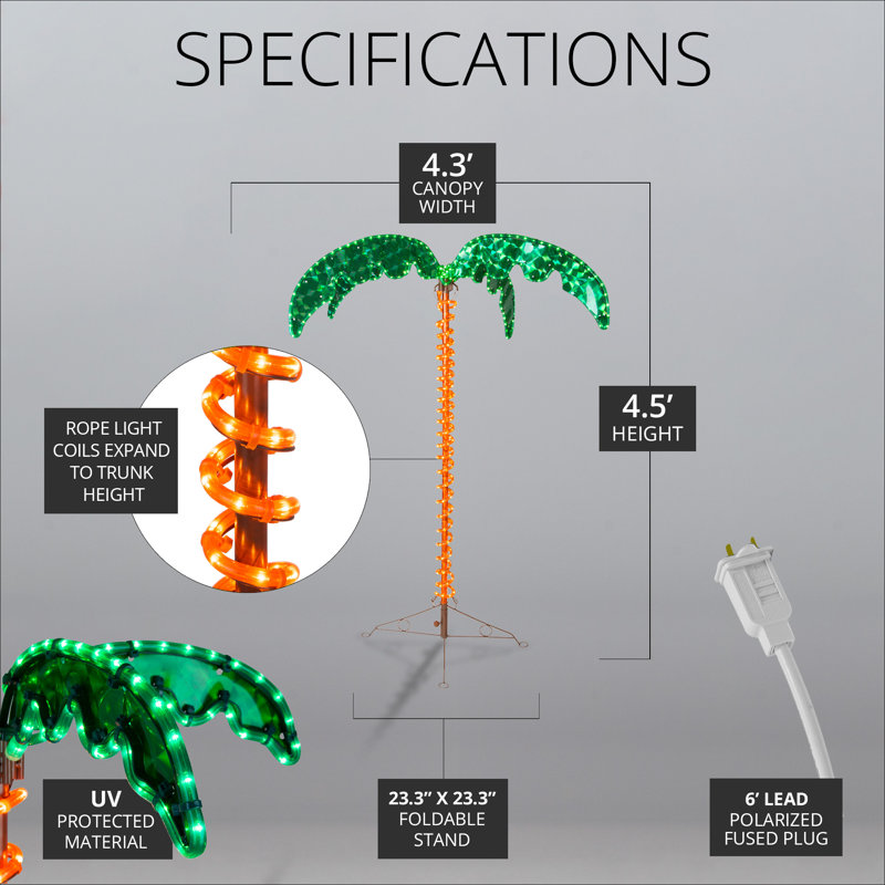 LED Rope Light Palm Lighted Trees & Branches, 4.5 Ft.