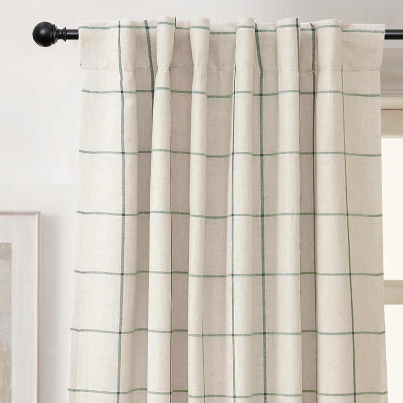 Rideaux en lin naturel occultant 100% Goffredo pour chambre à coucher Double couche Drape Farmhouse, Vert Loden / beige