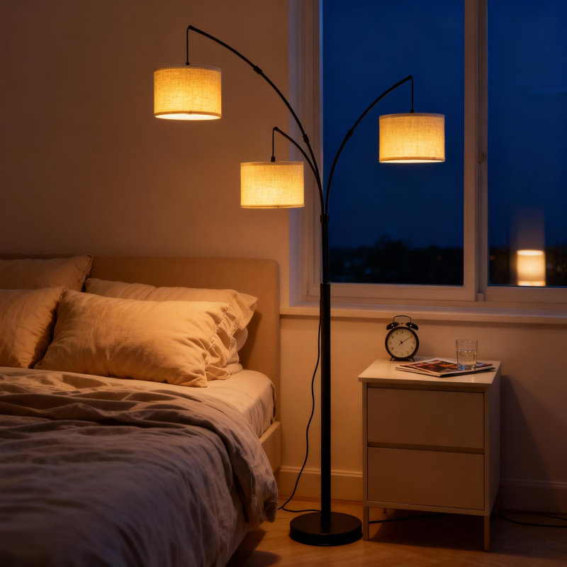 Smart 80" 3-Light Dimmable Arched Tree Floor Lamp with APP & Remote Control, Black, Beige