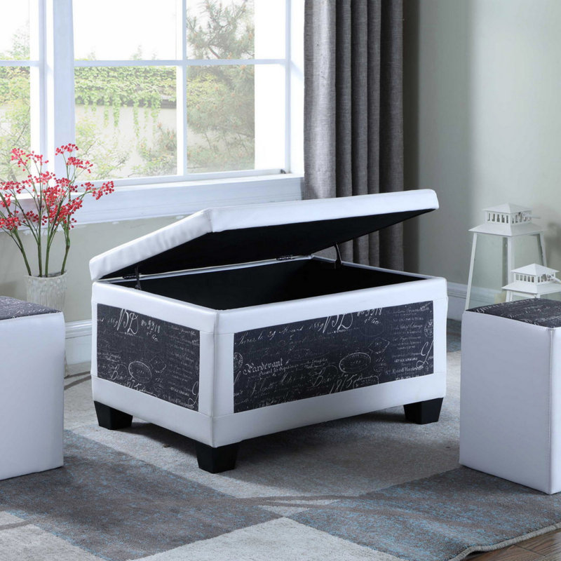 19" Tall Bonded Leather Storage Ottoman W/ 2 Seating, Old-World