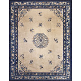 1920s Knotted Antique Room Size Ivory Chinese - Peking Rectangle Wool Rug