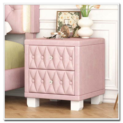 18.1" Velvet Nightstand with 2 Drawers and Crystal Handles