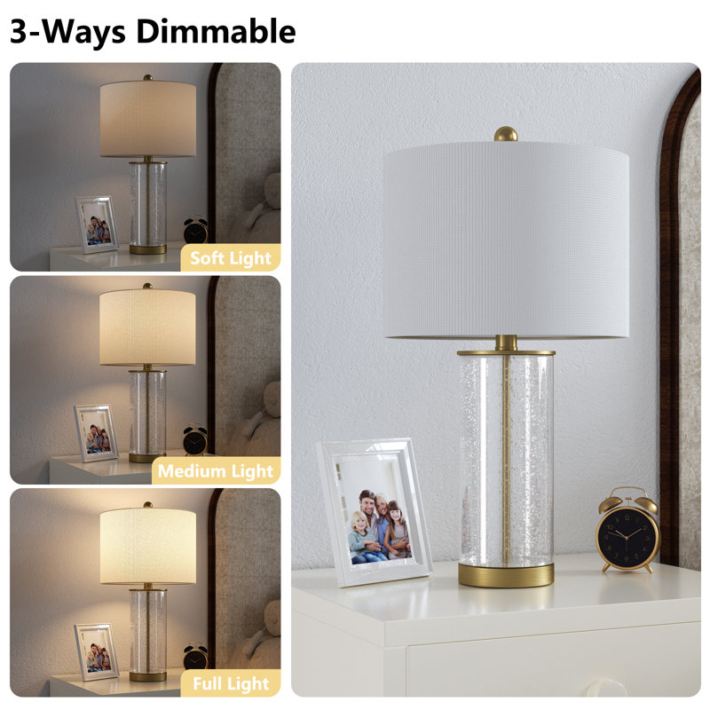 Brokk 23.5" Bubble Glass Table Lamp with 3-Way Dimming and Metal Base, Polished Gold