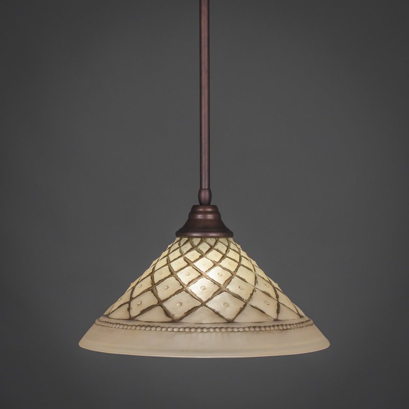 Stem Hung Pendant With Glass, Bronze, 16", Chocolate Icing Crystal Glass
