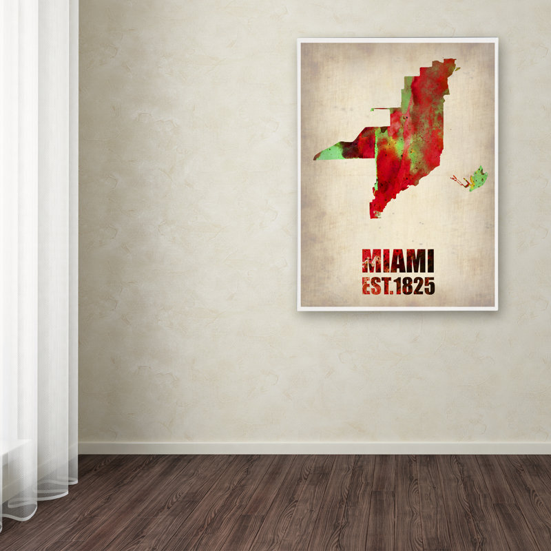 « miami aquarelle map », reproduction d’art sur toile tendue, H 32 po x l 24 po x P 2 po