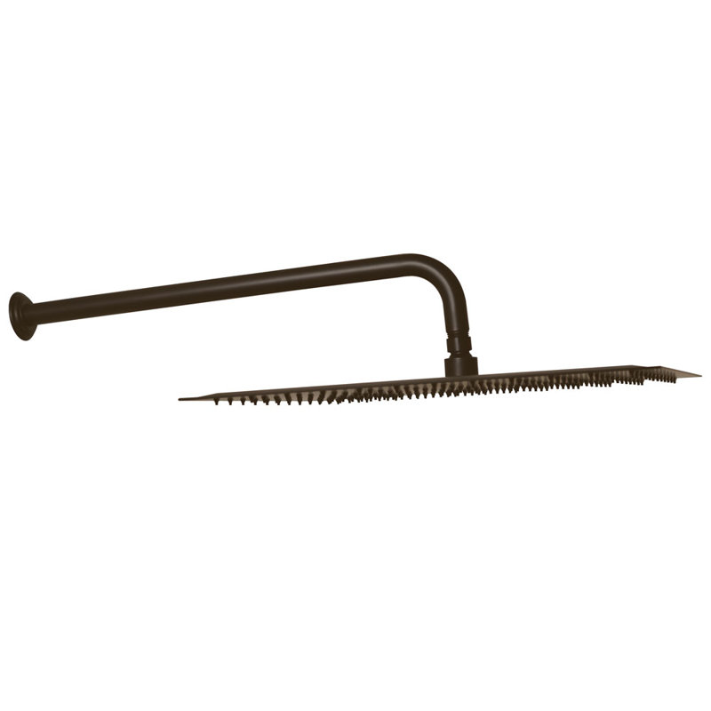 16" Square Thin Rainfall Shower Head with 1/2" IPS x 19" IPS Wall Mount 90-Degree Arm and Flange, Oil Rubbed Bronze