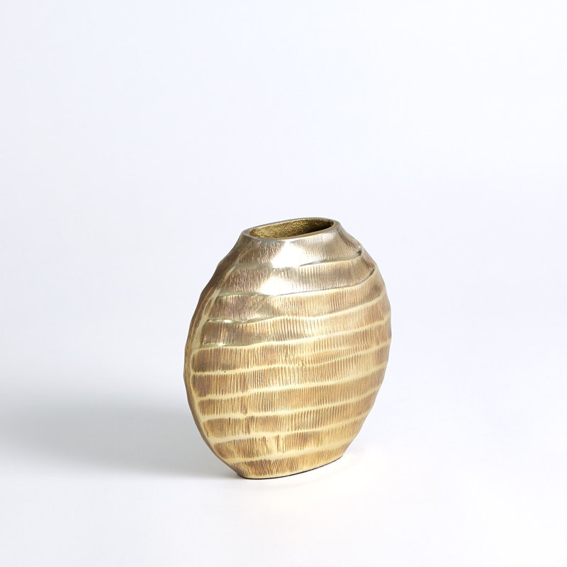 Chased Oval Vase-Antique Brass, 7.25" H x 7.75" W x 2.5" D