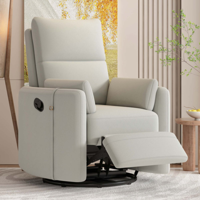 Havisha Upholstered Swivel Recliner, Beige Linen