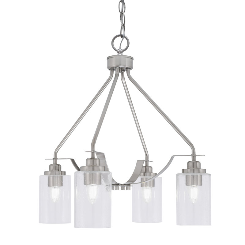 Odyssey Downlight 4 Light Chandelier Shown With 4" Glass, Nickel brossé, Transparent