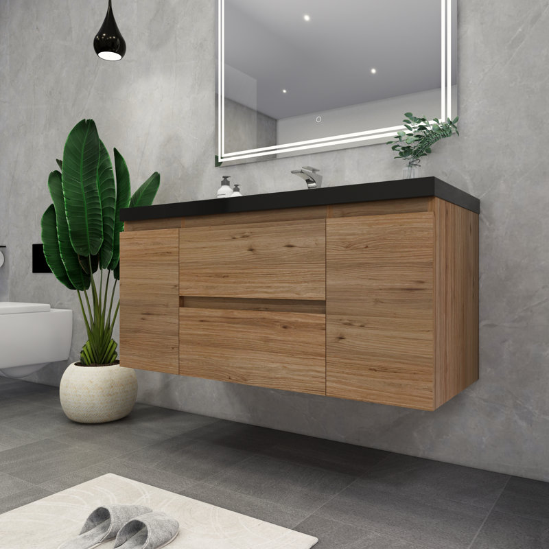 Castin 48" Wall-Mounted Single Bathroom Vanity Set, Oak